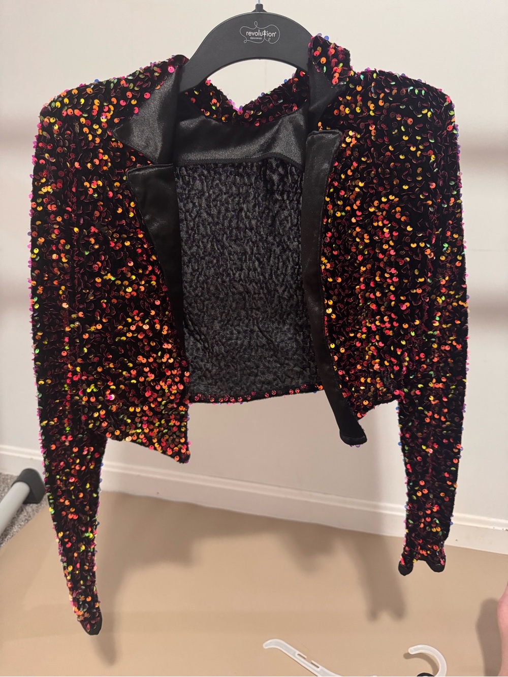 Kids Black Sequin Dance Jacket with Multicolor Sparkle